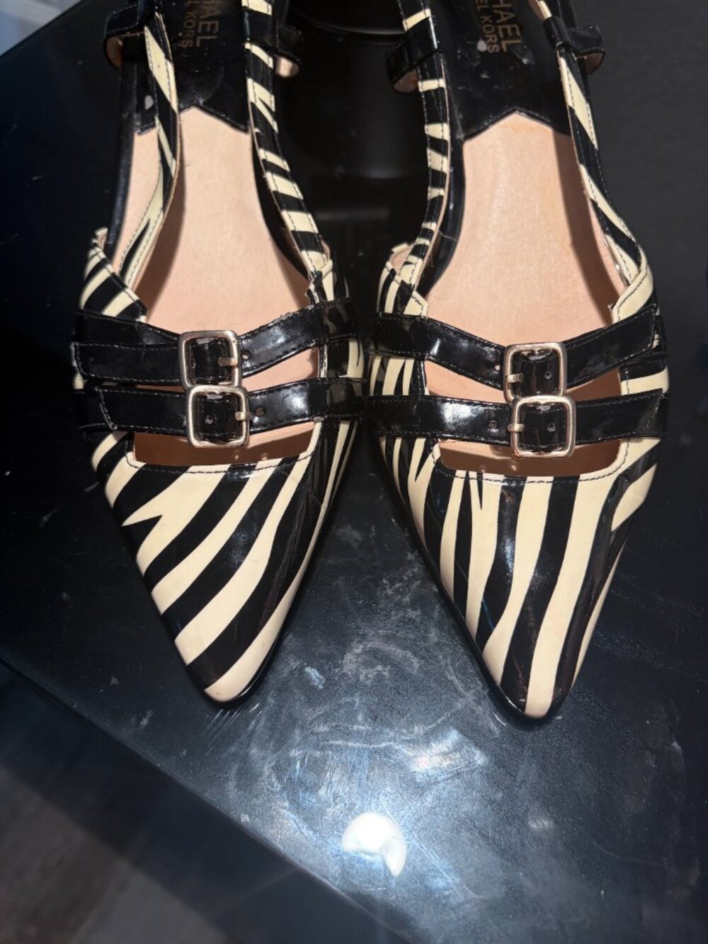 Michael Kors Zebra Print Slingback Kitten Heel Pumps Women’s Size 9 - Picture 2 of 7
